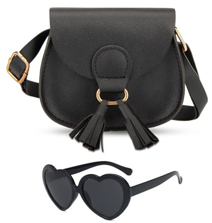 Qiuhome Kleine Mädchen Geldbörse für Kleinkinder Kinder Mädchen Leder Crossbody Tasche mit Quaste, Schwarz , Einheitsgröße, Reisegeldbeutel