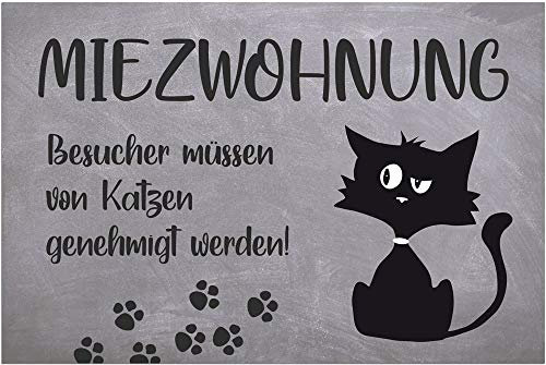 Fußmatte für innen als waschbare Motiv Tür-Matte - 40x60 cm Fußabtreter Katze Miezwohnung als rutschfeste Schmutzfangmatte - Moderne Eingangsbereich Sauberlaufmatte für Flur Haustür