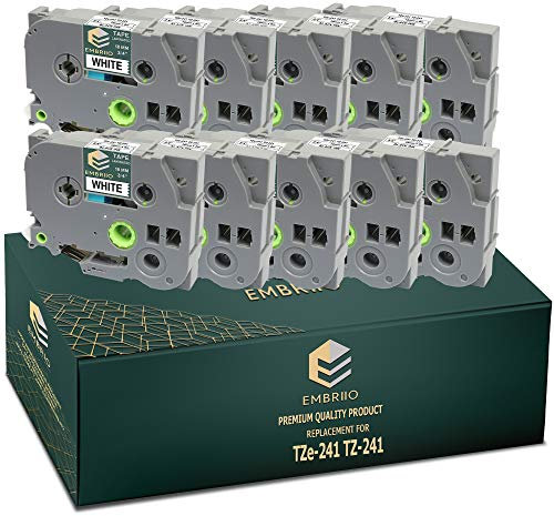 EMBRIIO TZe-241 TZ-241 | 10 Kassetten Schriftband Ersatz für Brother P-Touch PT-D450VP H500 E550WVP E300VP P700 D400 D600VP PT-3600 D600 D450 D400VP Cube H300 | Schwarz auf Weiß | 18 mm x 8 m