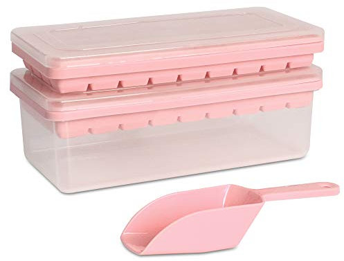 Food-grade Silicone Ice Cube Tray with Lid and Storage Bin for Freezer, Easy-Release 2*36 Small Nugget Ice Tray with Spill-Proof Cover&Bucket, Flexible Ice Cube Molds with Ice Container, Scoop Cover