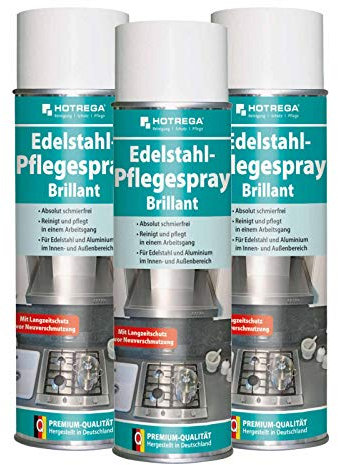 HOTREGA Edelstahl Pflegespray Brillant | Edelstahlreiniger | Edelstahlpflege | Edelstahl Pflege Reiniger (3x 500ml)