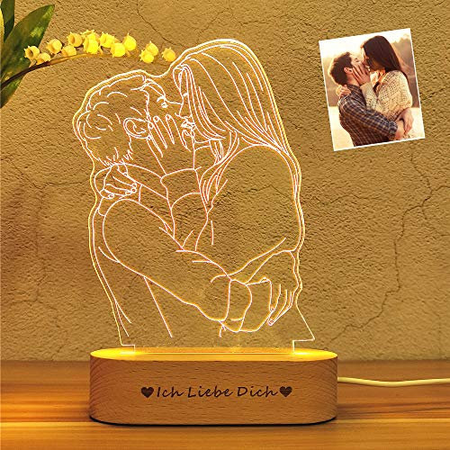 Personalisierte Foto 3D Lampe Gravur benutzerdefinierte Text 3D Nachtlicht mit Ihrem eigenen Bild & Text für Kinder Weihnachten besten Geschenke (Foto von zwei Personen)