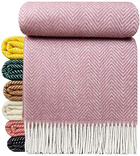 STTS International Wolldecke 100% Schurwolle Wohndecke 140 x 200 cm Tagesdecke Schurwolldecke Woll-Plaid Tirol in vielen Farben erhältlich (Rosa (D-M)