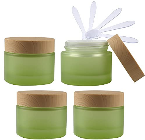 TIANZD 4 Pièces Vides Petit 50 ml Vert Pot en Verre avec Couvercle 50 g Pots de Cosmétique Crème de Bouteille Contenant pour des Produits Cosmétiques Baume à Lèvres avec 4x Spatules