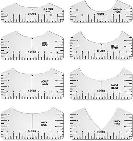 T-Shirt Rulers Guide - 8 Pack PVC Shirt Alignment Tool with Clothing Size Chart, Sublimation Centering Ruler Vinyl T-Shirt Measuring Tool for HTV Heat Press Transfer Fabric Cutting Design(Transparent)