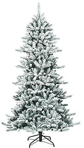 GOPLUS Árbol de Navidad Artificial Nevado con Puntas de Rama PVC Ignífuga, Árvore de Natal Tradicional con Nieve, Decoración Navideña con Soporte de Metal, Fácil de Montar, Verde