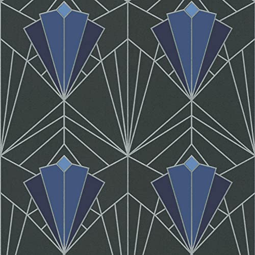 Full Roll Isadora Blue Gold Wallpaper Paste The Wall Glitter Textured Vinyl