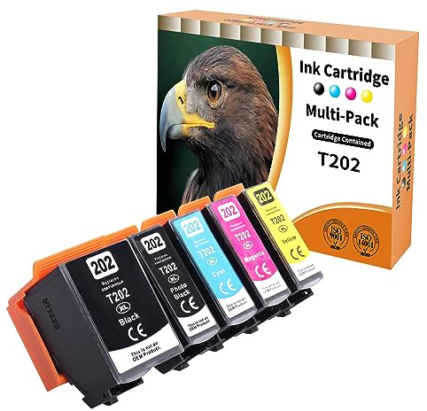 202XL Druckerpatronen Ersatz für Epson 202 XL Kompatibel für Epson Expression Premium XP-6100 XP-6000 XP-6105 XP-6001 XP-6005(1 Schwarz,1 Foto Schwarz, 1 Cyan, 1 Magenta,1 Gelb)
