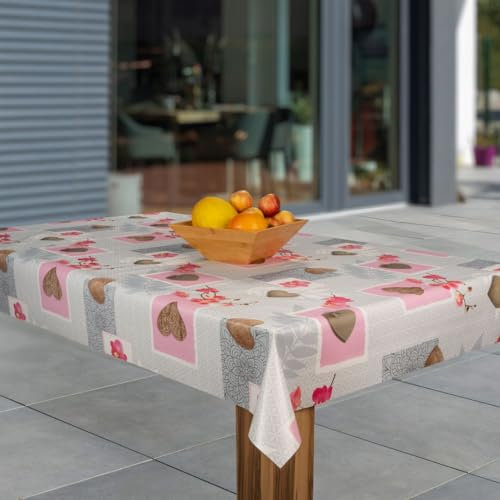 Wachstuch-Tischdecke Wachstischdecke Tischwäsche Abwaschbar Wachstuchdecke G11, Muster:Herz rosa braun weiß, Größe:100x260