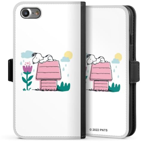 Klapphülle kompatibel mit Apple iPhone 8 Handyhülle aus Kunst Leder schwarz Flip Case Snoopy Offizielles Lizenzprodukt Hund