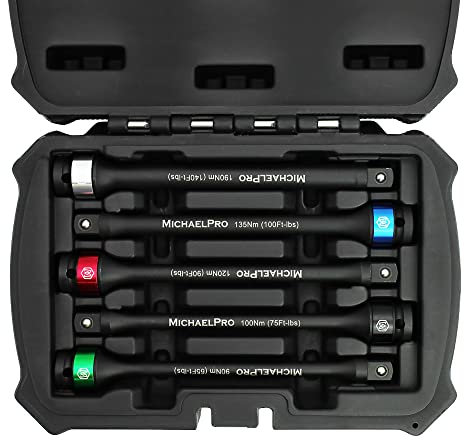 MichaelPro MP001207 5-teilige Verlängerungsstange mit 1/2-Zoll-Antrieb, Drehmomentbegrenzung, 90 bis 190 Nm, 20,3 cm Länge, robuste Drehmomentanwendungen