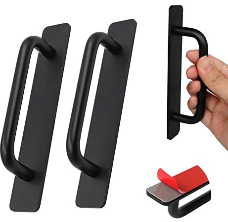 LURICO Tirador Armario Autoadhesivo, 2 Piezas Manija Autoadhesiva 147mm, Tirador Puerta Corredera, Tiradores Autoadhesivos, Tirador Adhesivo, Tirador de Armario de Aluminio(Negro)