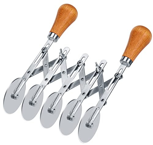 Juome 5 Wheel Pastry Cutter with Wooden Handle, Multi-Round Wheel Pasta Dough Cutter Roller Pizza Slicer Accordion Pastry Knife Divider Tool