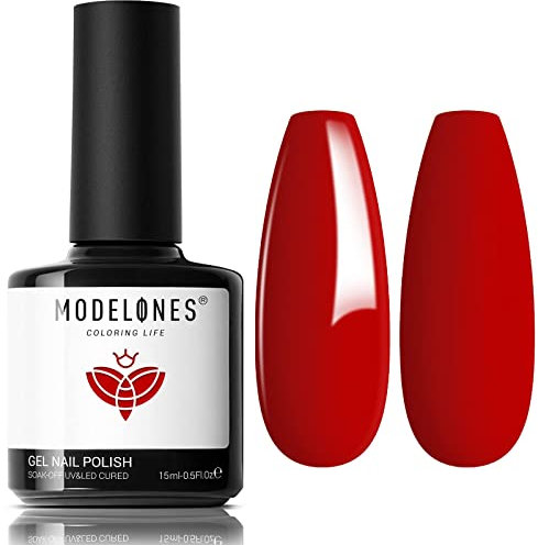 modelones UV Nagellack Rot,15 ML Gel Nagellack,Soak Off für UV Nagellampe Langlebige Maniküre Nagelgellack Soak Off Nail Gel Polish Nail Art DIY