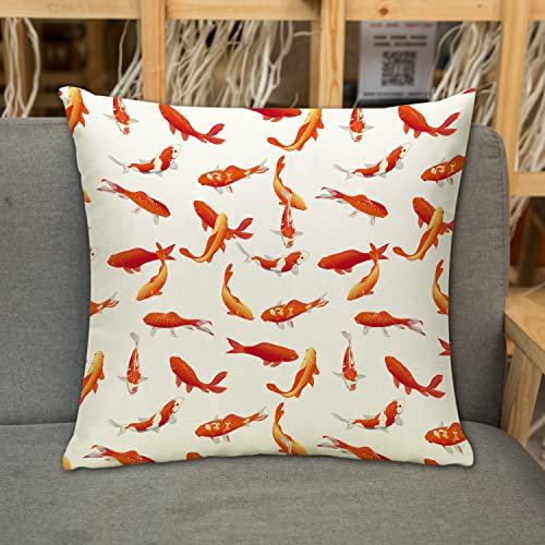Kissenbezug Zierkissenbezug Dekorative,Östliches japanisches exotisches Koi-Fisch-Figur-Karpfen-ruhiges Wasser-Garten-Grafikd,Dekokissen Deko mit Verstecktem Reißverschluss für Sofa Büro Bett 45x45 cm