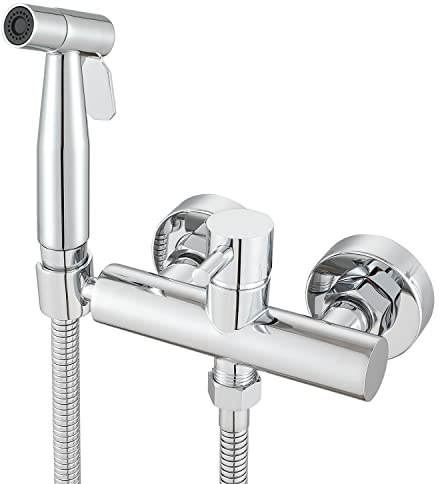 Gaosin Handsprüher für Warmwasser-Bidet, Handsprüher, Shattaf-Handsprüher, WC-Zubehör mit Warm- und Kalt-Messing-Mischventil, Wandmontage, verchromt