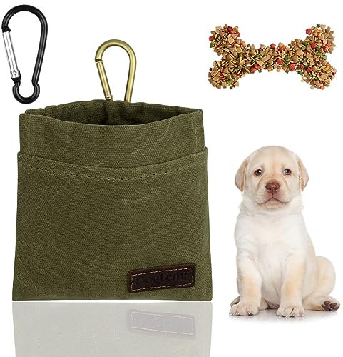 vsshe Borsa per Alimenti per Cani, Cane Snack Borsa, 12 x 12 cm Sacchetto Cane Addestramento, Chiusura Magnetica, con Moschettone, per Viaggi o Uso Esterno Addestramento Cani, Gatti, Cavalli (Verde)