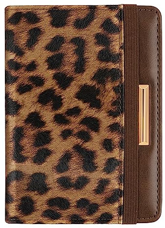 Passport Holder Cover Travel RFID Blocking Passport Cover Rose Gold Cute Flowers Passport Wallet with Elastic Band for Women, Leopard, 5.5 x 3.93 x 0.6 inches, Casual