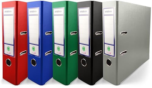 Netuno 5x Akten-Ordner 5 Farben rot blau grün schwarz grau DIN A4 2-Ring-Mechanik Ringorder 8cm Kunststoff Ordner breit Büroordner Plastikordner Briefordner Ringmappe breiter Aktenordner 5er pack