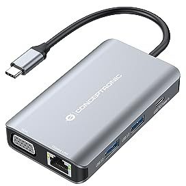 Conceptronic DONN21G 7-in-1 USB 3.2 Gen 1 Dockingstation, HDMI, VGA, GbE LAN, USB-A 3.0 x 3, 100 W USB PD