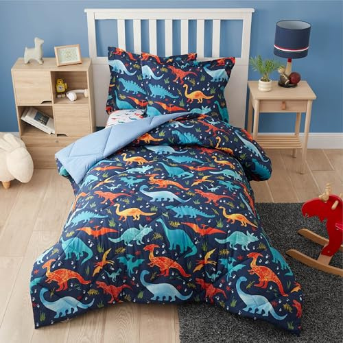 PPOLCA Twin Dinosaur Kids Bedding Set for Boys, 2 Pieces Twin Dinosaur Kids Comforter Sets for Boys, Super Soft Lightweight for All Seasons, Includes 1 Comforter (66x86) and 1 Pillowcase(20x26+2)