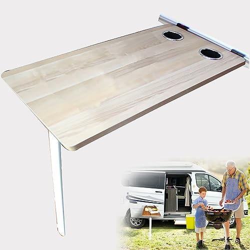 Wandklapptisch, RV-Tischbeinhalterung mit Seitlicher Klappfunktion, RV-Klapptisch mit Mehrschichtiger Holzplatte, Abnehmbar und 2 Reservierten Wasserbecherplätzen, Perfekt für Terrasse, Yacht ( Color