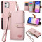 VEEMOS Zipper Wallet Case for Apple iPhone 11 Phone Case with Purse Card Holders RFID Blocking Leather Flip Case Book Cover Wrist Strap Women - Pink