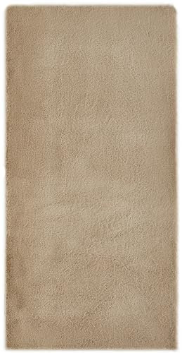 -LUXOR- living Kunstfell Coste Flauschiger Teppich Schlafzimmer - ideal zur Verwendung als Bettvorleger Schlafzimmer - gemütlicher Fellteppich Lammfell Imitat 60 x 120 cm Taupe