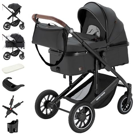 Daliya® FLEXI-PRO Kombikinderwagen & Buggy |Vielseitig, Leichter Reisekinderwagen, Umstellbar zum Sportwagen | Großer Einkaufskorb, Sicher & Komfortabel | Kinderwagen (2in1, Dunkel-Grau)