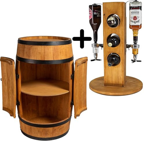 CREATIVE COOPER Set aus Einer Holzbar Weinfass mit Tür und einem Weinregal mit 2 Ausgießern Eiche