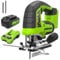 Greenworks 24V Jig Saw,Brushless 1 Inch Jigsaw,3000 SPM,45° Cutting Angle,4 Settings Orbital Motion,24V Charger and 4Ah USB Battery