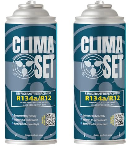ClimaSet Remplacement du gaz refrigerant R134a 2x170 g pour Climatisation, Climatiseur - Remplace R134a R12, Recharge climatisation voiture - Gaz R134a - cartouche gaz - ECO