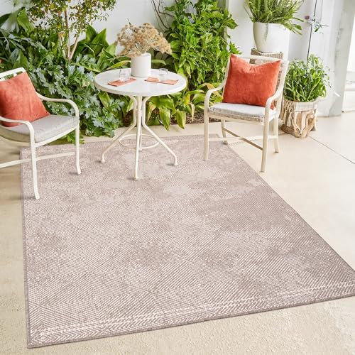 payé In- & Outdoor-Teppich - Beige Creme - 200x290cm - Wendeteppich - Rauten Muster - Wetterbeständig für Balkon Terrasse - Indoor Teppiche Wohnzimmer Küche