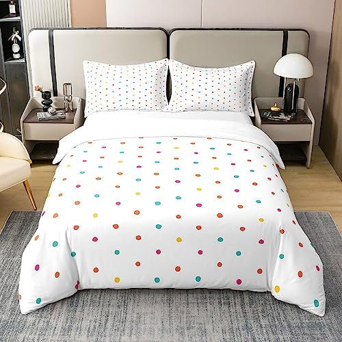 Loussiesd Polka Dot Bettwäsche Set 100% Baumwolle 135x200cm Set Jungen Mädchen Bunte Punkte Weiß Modern Muster Bettwäsche Set Luxury Bettwäsche-Set 135x200cm Dekor Bettwäsche mit 1 Kissenbezug