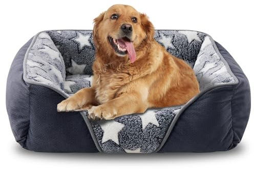 Heymamba Large Dog Bed Rectangle, Dog Beds Large with Opening&Fluff Outward Design, Dog Beds Clearance has Machine Washable Fabric, Provides Clean Space for Whippet/Golden Retriever, 76x61x23cm