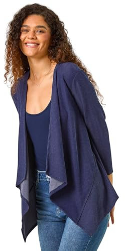 Roman Originals Waterfall Cardigan for Women UK - Ladies Open Front Cardi Smart Casual Edge to Edge Daytime Everyday Summer Autumn Knitted Knitwear Long Sleeve Fashionable - Blue - Size 12