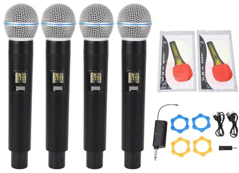 Ensemble de Microphones à Main sans Fil, Portée de 164 Pieds, Bande VHF 4, Micro Dynamique pour Enregistrement sur Scène, karaoké avec Technologie Haute Performance, Longue Durée