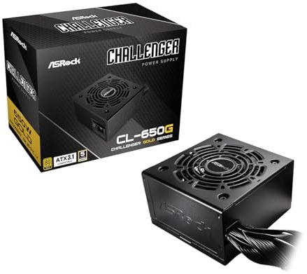 ASRock Challenger 650W Power Supply 5 Years Warranty ATX 3.1 Auto iCOOL Intelligent Fan Control 120mm Golf Blade 80 Plus Gold Certified Non-Modular CL-650G