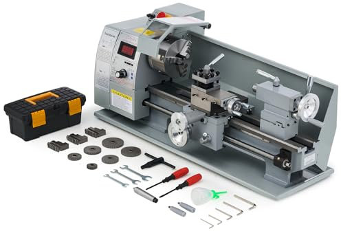 CREWORKS 750W Tornio per Metallo 210 x400 MM Tornio Metallo a Velocità Variabile 0-2500rpm con Mandrino a 3 Griffe e Display LCD per Filettatura, Tornitura, Foratura
