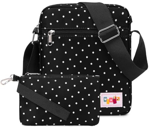 Mygreen Dot Punkt Canvas Rucksack Schultasche Modern Schön Leicht Bookbag für Frauen Mädchen (S,Schwarz,2pcs, S)