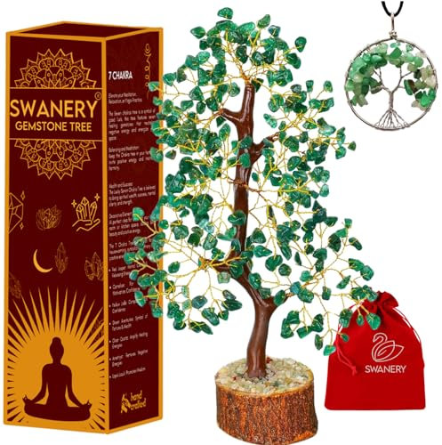 Swanery Seven Chakra Healing Crystal Tree of Life Unique Gift for Women and Mom, Handmade Crystal Tree for Good Luck, Positive Energy, Money, Reiki Healing, Home and Office Décor