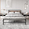 VECOCHO King Size Bed Frame with Storage Wooden Headboard, Metal Bed Frame King size Bed Base/Mattress Foundation, Enhanced Support Noise Free,Black & Rustic Brown
