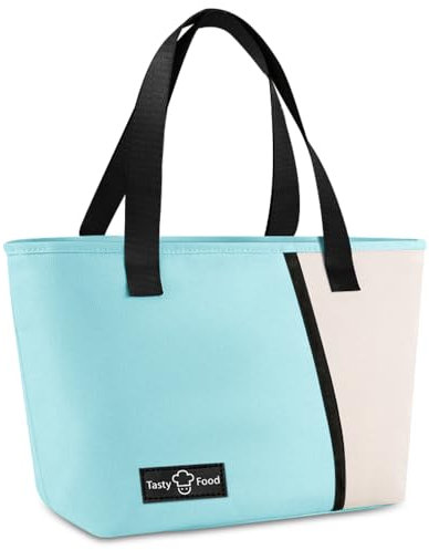 TIECHI Insulated Lunch Bag for Kids Adults, Leakproof Wide-Open Lunch Tote Bag with Front Pocket, Reusable Cool Bag Lunch Box Bag for Work School Beach Picnic (Blue)