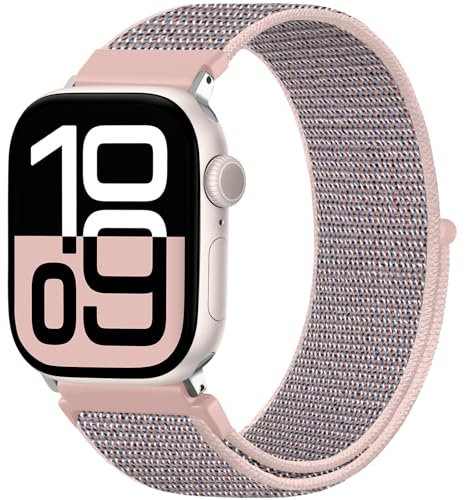 Faliogo Nylon Armband Kompatibel mit Apple Watch Armband 40mm 41mm 38mm 42mm(Series 10), Verstellbare Solo Loop Sportarmband für iWatch Series 10 9 8 7 6 5 4 3 2 1 SE Ultra, Rosa