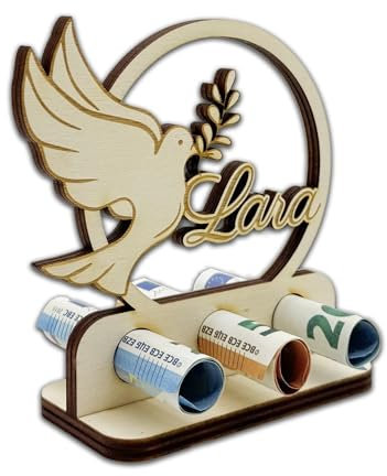 KS Laserdesign personalisiertes Geldgeschenk 'Taube' aus Holz – Individuell mit Namen – Perfekte Geschenkidee zur Taufe, Kommunion & Konfirmation für Jungen & Mädchen Geldgeschenke originell verpacken