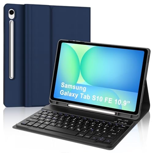 FOGARI Hülle mit Tastatur für Samsung Galaxy Tab S10 FE 10.9/S9 FE/S9 10.9 2025, Tastatur QWERTZ deutsche Bluetooth Magnetisch Abnehmbare für Samsung Galaxy Tab S10FE/S9FE/S9 10.9 Zoll, Dunkelblau
