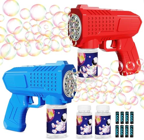 Set 2 Pezzi Pistola Sparabolle Automatica per Bambini 10000+ Bolle/Min Soluzione, Macchina Bolle di Sapone per Compleanno/Festa/Matrimonio - Giocattoli Estivi all'Aperto e al Coperto