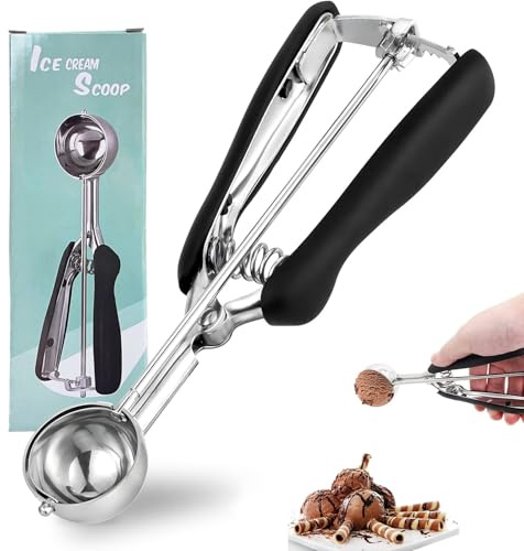 KAIYAYA Cucchiaio Gelato, Porzionatore Gelato 4cm, Materiale in Acciaio Inossidabile di Alta Qualità 304 con Grilletto e Manico Confortevole per Impasto per Biscotti e Riso Cottura, Palla Melone