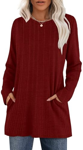 XIEERDUO Longpullover Damen Strickpullover mit Taschen Sweatshirt Herbst Winter 2026