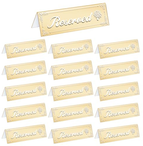 Peacoblue Lot de 16 panneaux de table réservés en acrylique doré, style vintage, panneaux de tente de réservation d'invités pour mariage, fête d'anniversaire, événement, restaurant